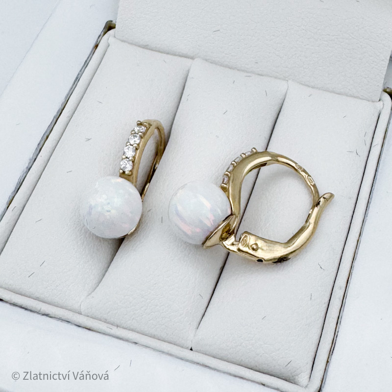 Žluté zlato náušnice opál na klapku